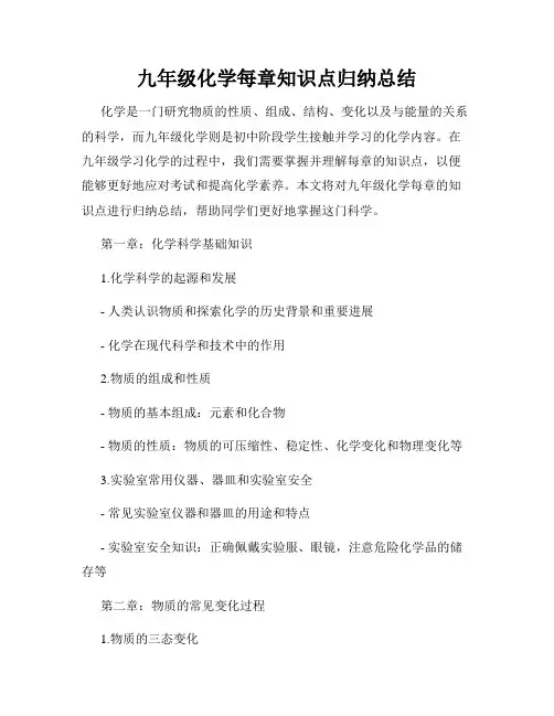 九年级化学每章知识点归纳总结