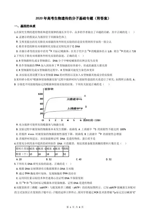 2020年高考生物遗传的分子基础专题(附答案)