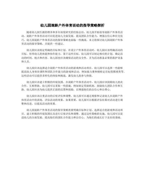 幼儿园混龄户外体育活动的指导策略探析