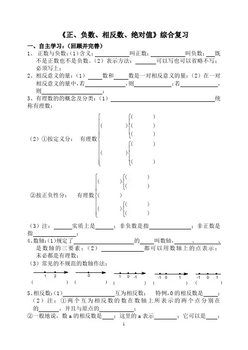 正负数、数轴、相反数、绝对值