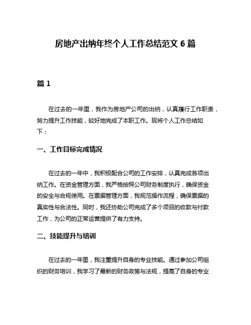 房地产出纳年终个人工作总结范文6篇