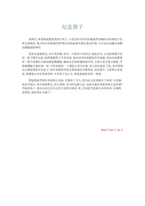 推荐作文 纪念黑子-精品