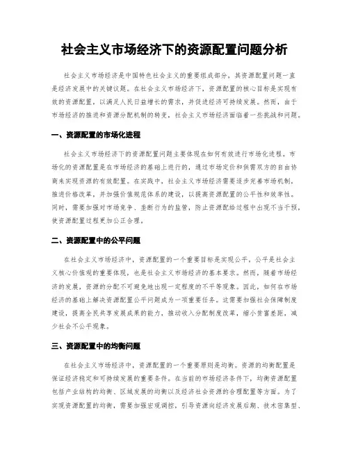 社会主义市场经济下的资源配置问题分析