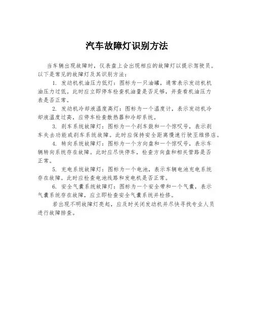 汽车故障灯识别方法