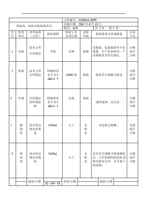 抹机水、清洗剂检验指导书