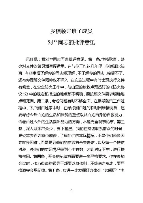 对同志的批评意见