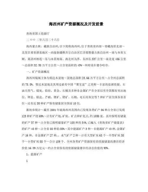 海西州矿产资源概况及开发前景