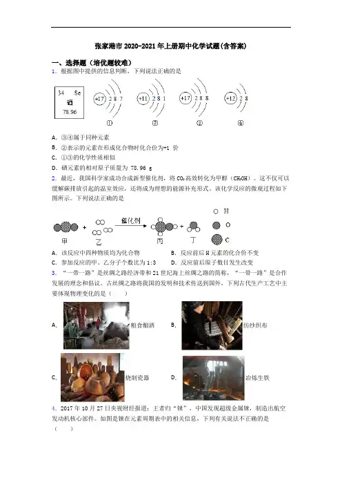 张家港市2020-2021年上册期中初三化学试题(含答案)