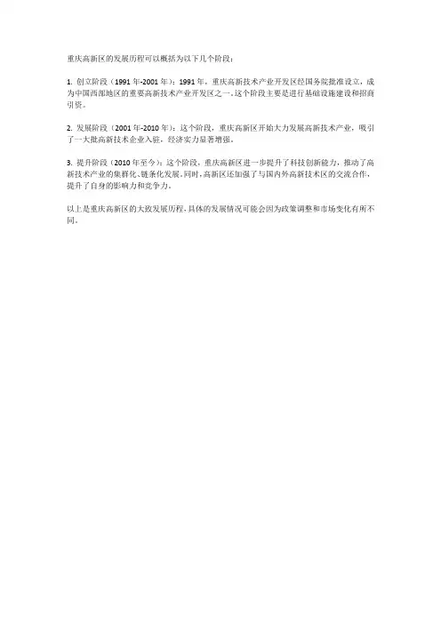 重庆高新区发展历程
