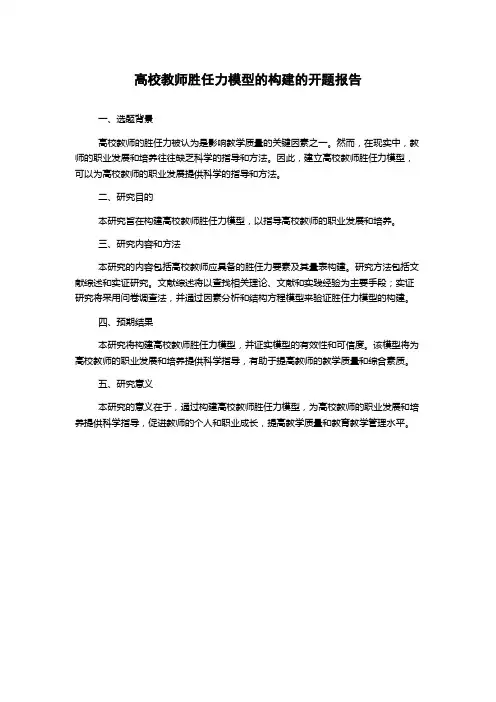 高校教师胜任力模型的构建的开题报告