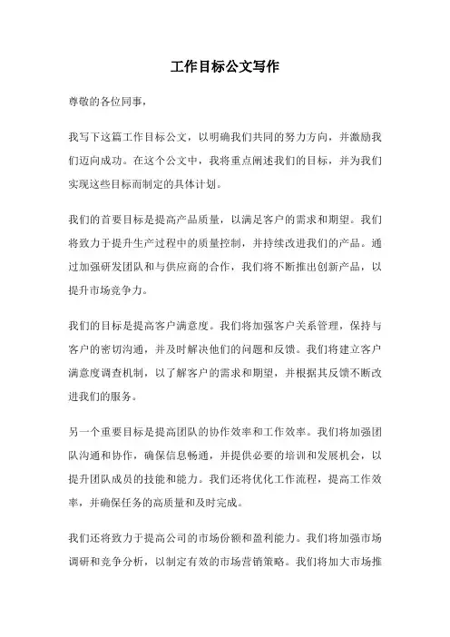 工作目标公文写作