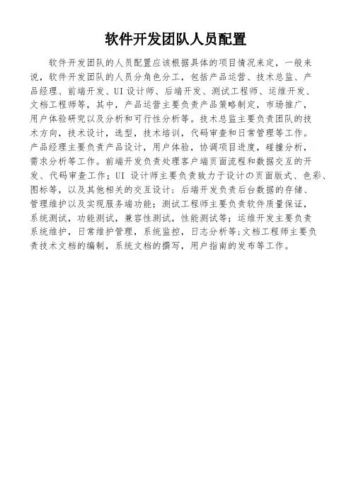 软件开发团队人员配置