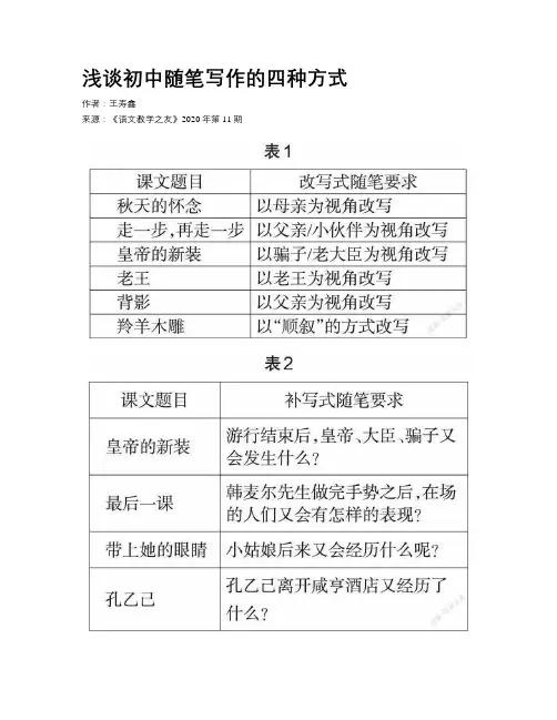 浅谈初中随笔写作的四种方式