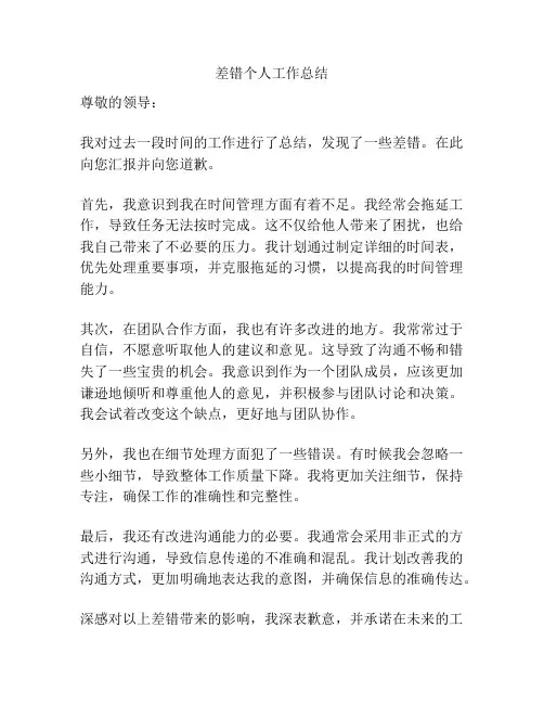 差错个人工作总结