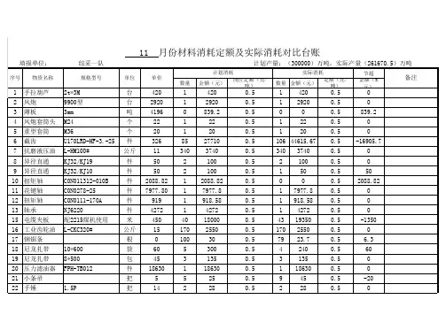 材料消耗定额及实际消耗对比台账