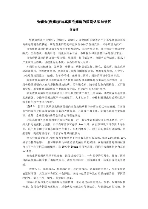 兔螨虫(疥癣)病与真菌毛癣病的区别认识与误区