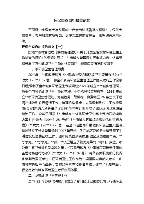 环保自查自纠报告范文