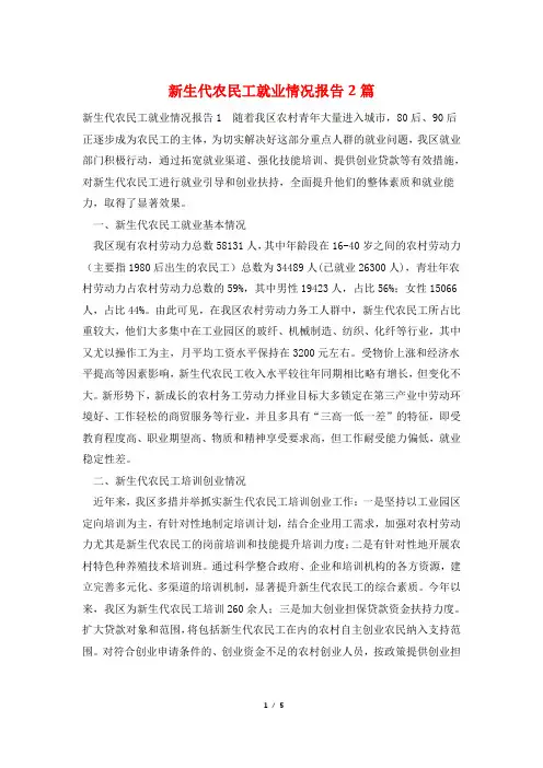 新生代农民工就业情况报告2篇
