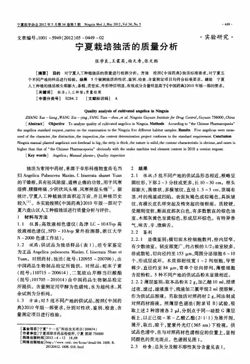 宁夏栽培独活的质量分析