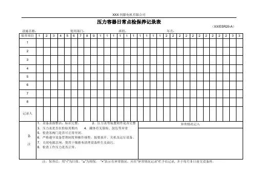 压力容器日常点检保养记录表