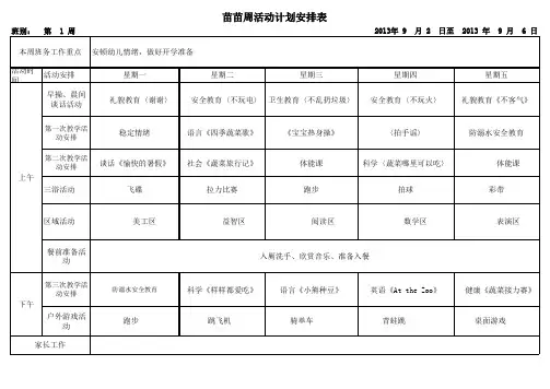 苗苗幼儿园第一周周活动安排表