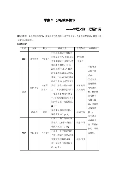 板块二 学案9 分析故事情节——梳理文脉,把握作用-2024-2025学年高考语文大一轮复习讲义