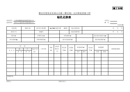 2、钻孔记录表(记录表2)