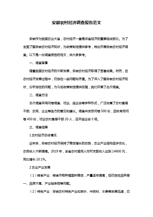 安徽农村经济调查报告范文