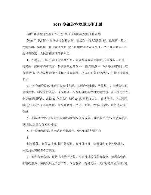 2017乡镇经济发展工作计划