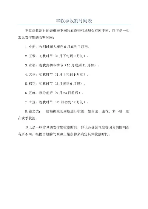 丰收季收割时间表