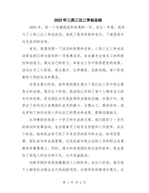 2023年三亮三比三争创总结