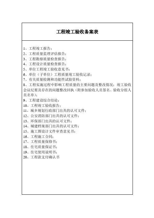 工程竣工验收备案表