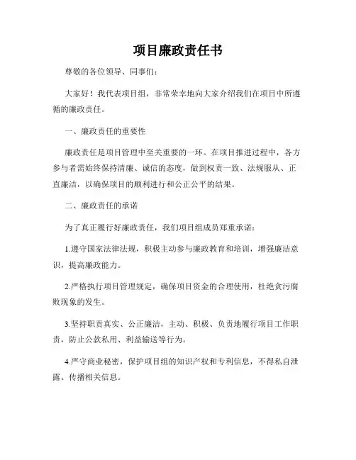 项目廉政责任书