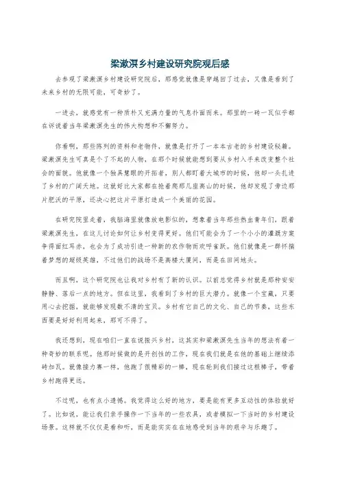 梁漱溟乡村建设研究院观后感