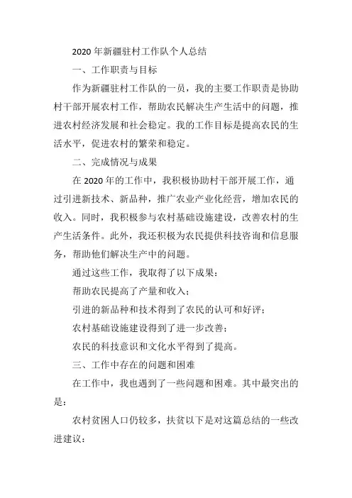 2020年新疆驻村工作队个人总结