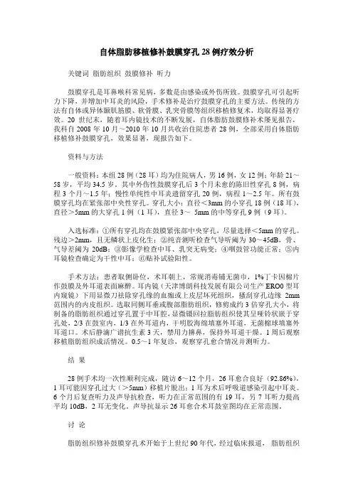 自体脂肪移植修补鼓膜穿孔28例疗效分析