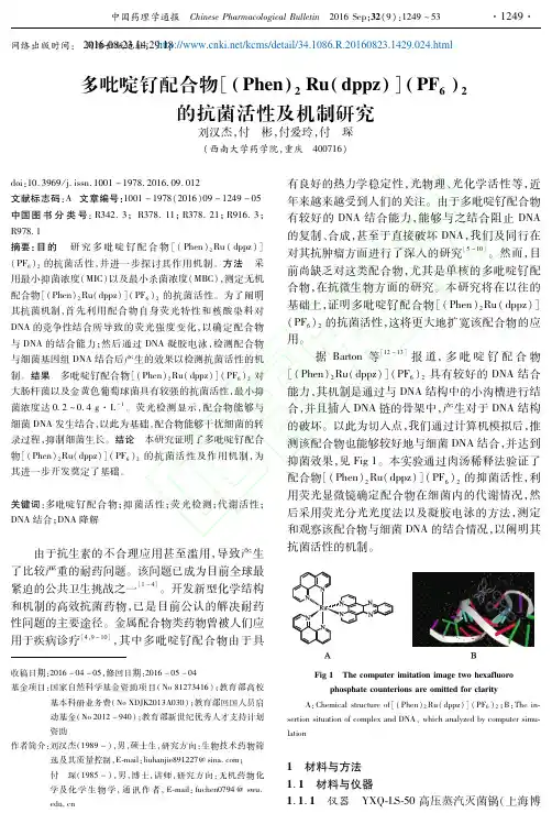 多吡啶钌配合物[Phen2Ru（dppz）]PF_62的抗菌活性及机制研究优先出版