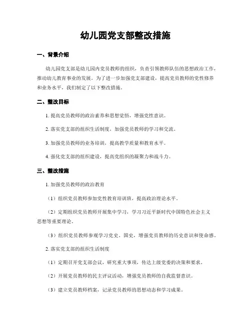 幼儿园党支部整改措施