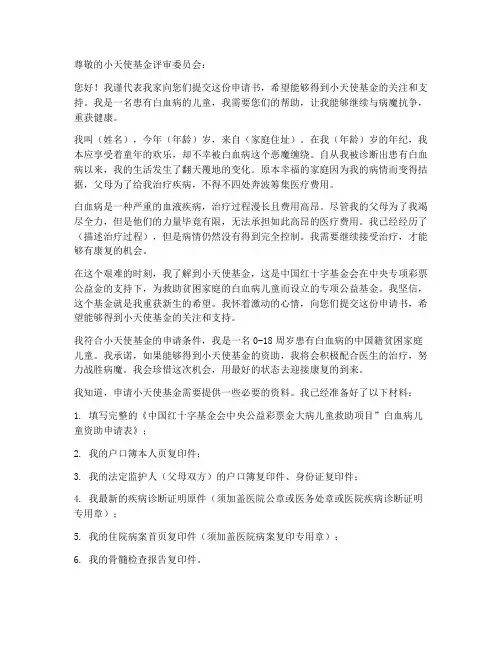 小天使基金申请书模板