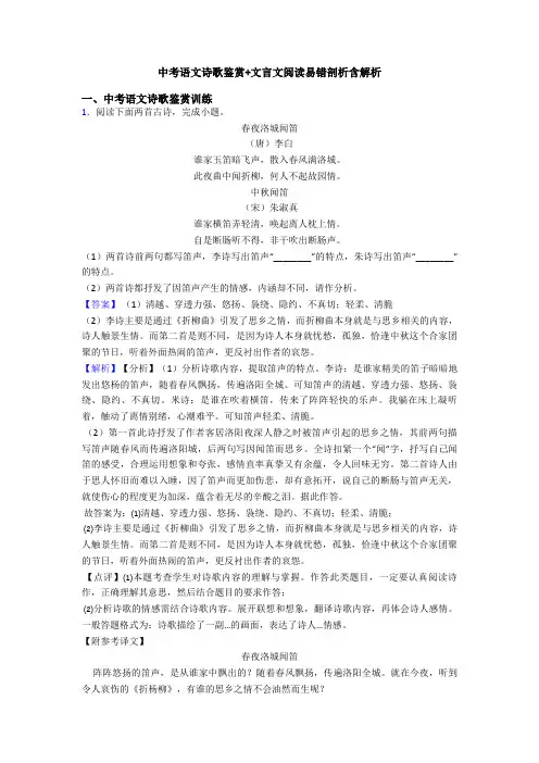 中考语文诗歌鉴赏+文言文阅读易错剖析含解析