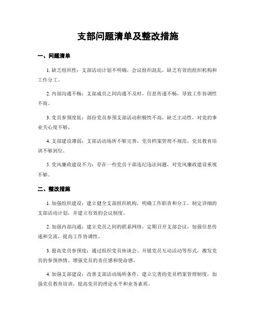 支部问题清单及整改措施