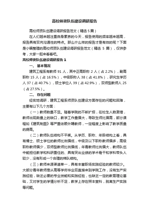 高校师资队伍建设调研报告范文（精选5篇）