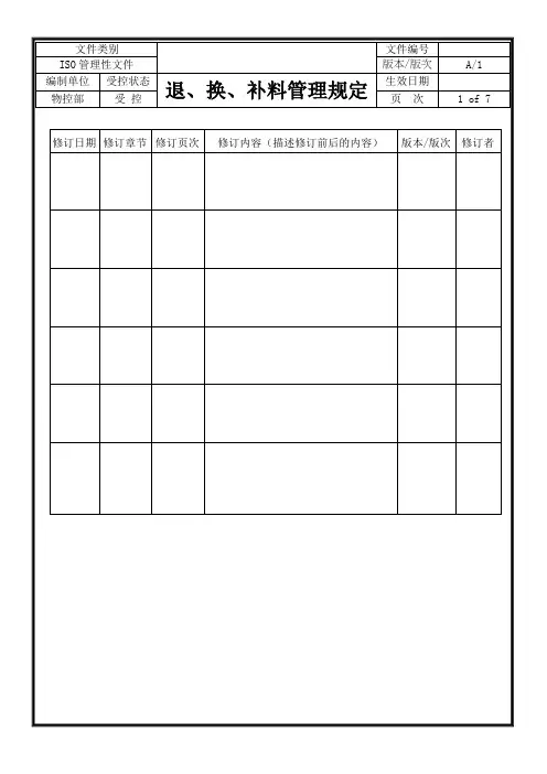 退、换、补料管理规定