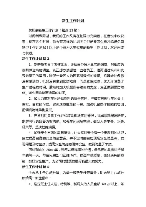 实用的新生工作计划（精选13篇）
