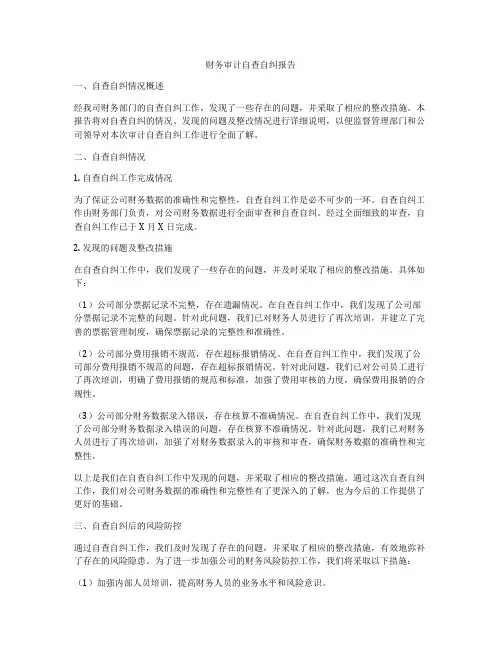 财务审计自查自纠报告