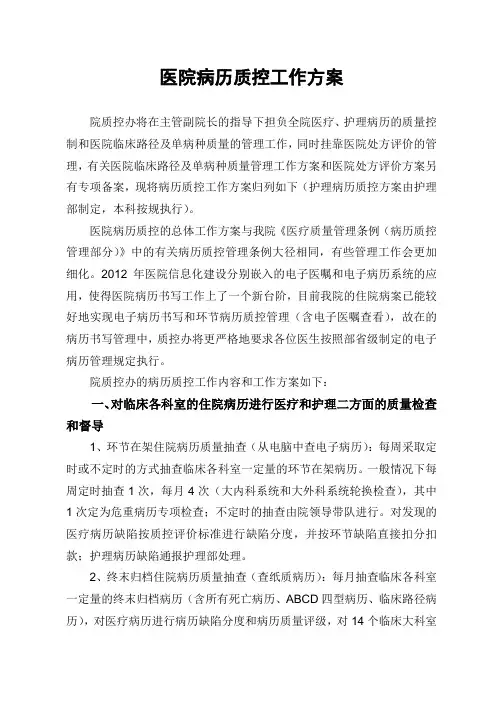医院病历质控工作方案