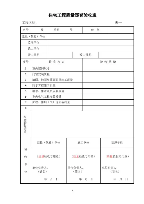住宅工程质量逐套验收表