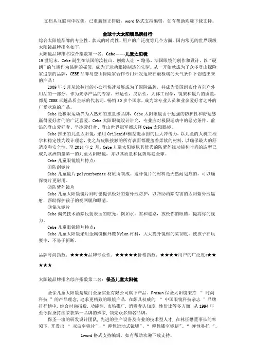 全球十大太阳品牌排行