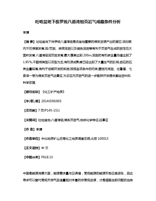 吐哈盆地下侏罗统八道湾组页岩气成藏条件分析