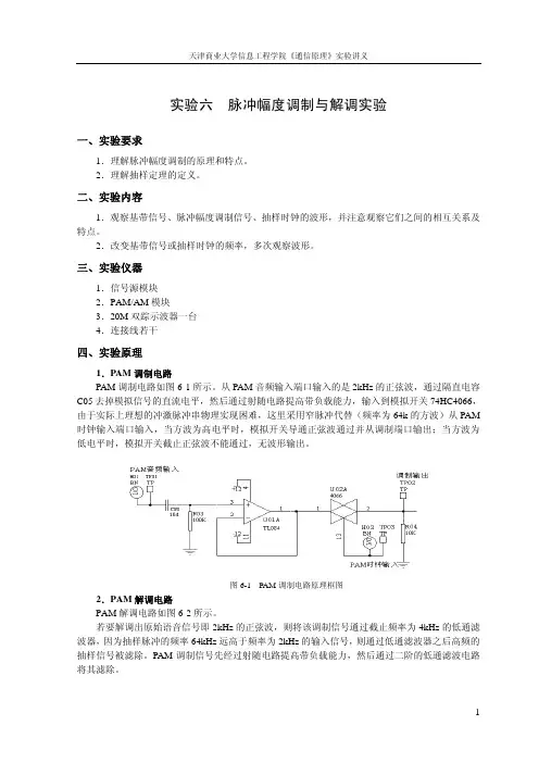 实验六脉冲幅度调制与解调实验